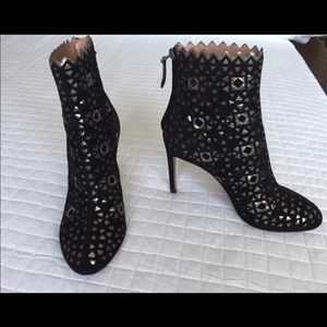 Alaia Embellished Black Suede Boots Size 36